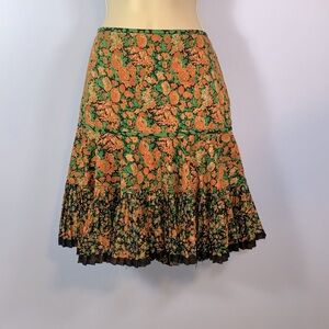Coach 1941 size 8 orange floral green black pleated paneled skirt raw hem ASO